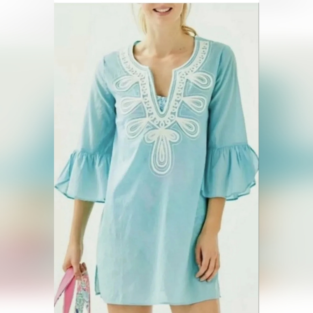 Lilly Pulitzer Womens Blue Long Sleeve Beach Cover Up Tunic Dress Size XXS NWT